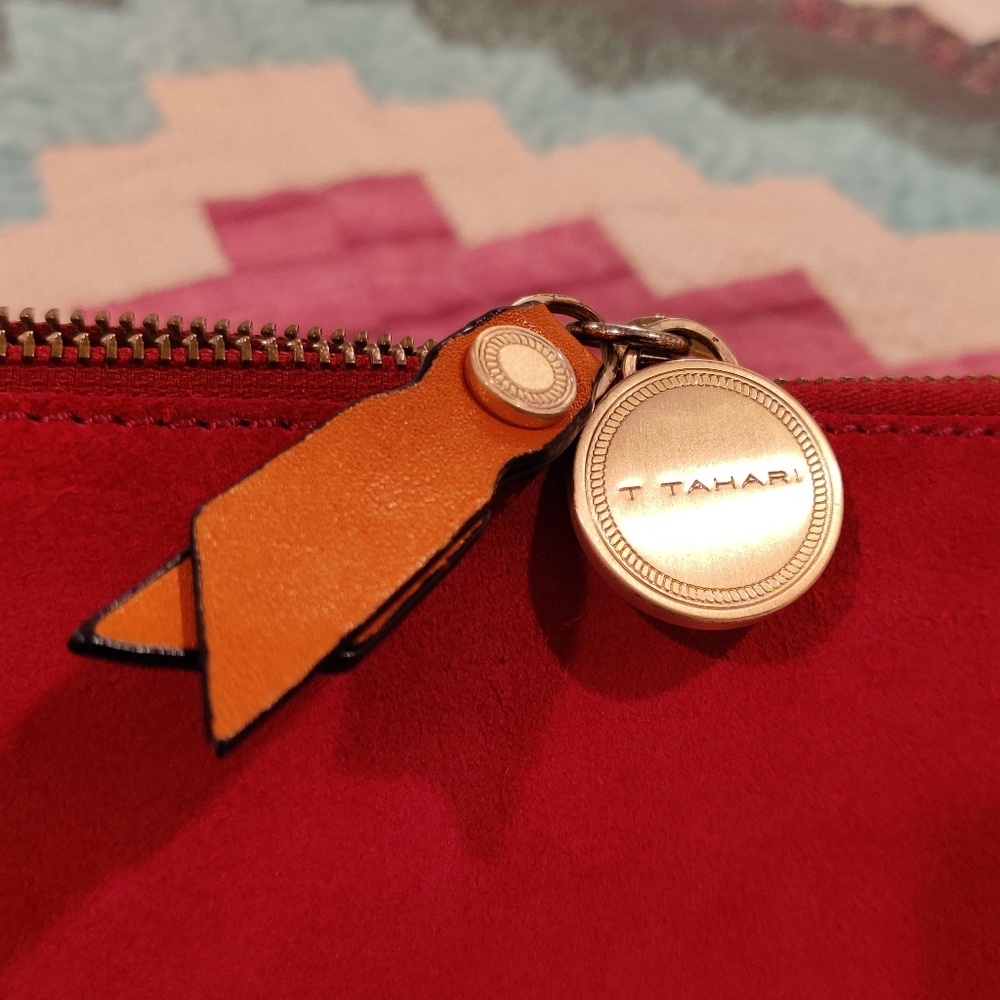Large T Tahari Leather & Nubuck Clutch - Picture 12 of 13